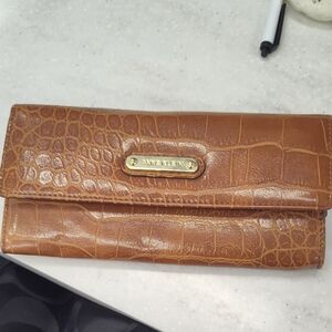 Anne Klein Brown Croc-Embossed Wallet with Flap Closure